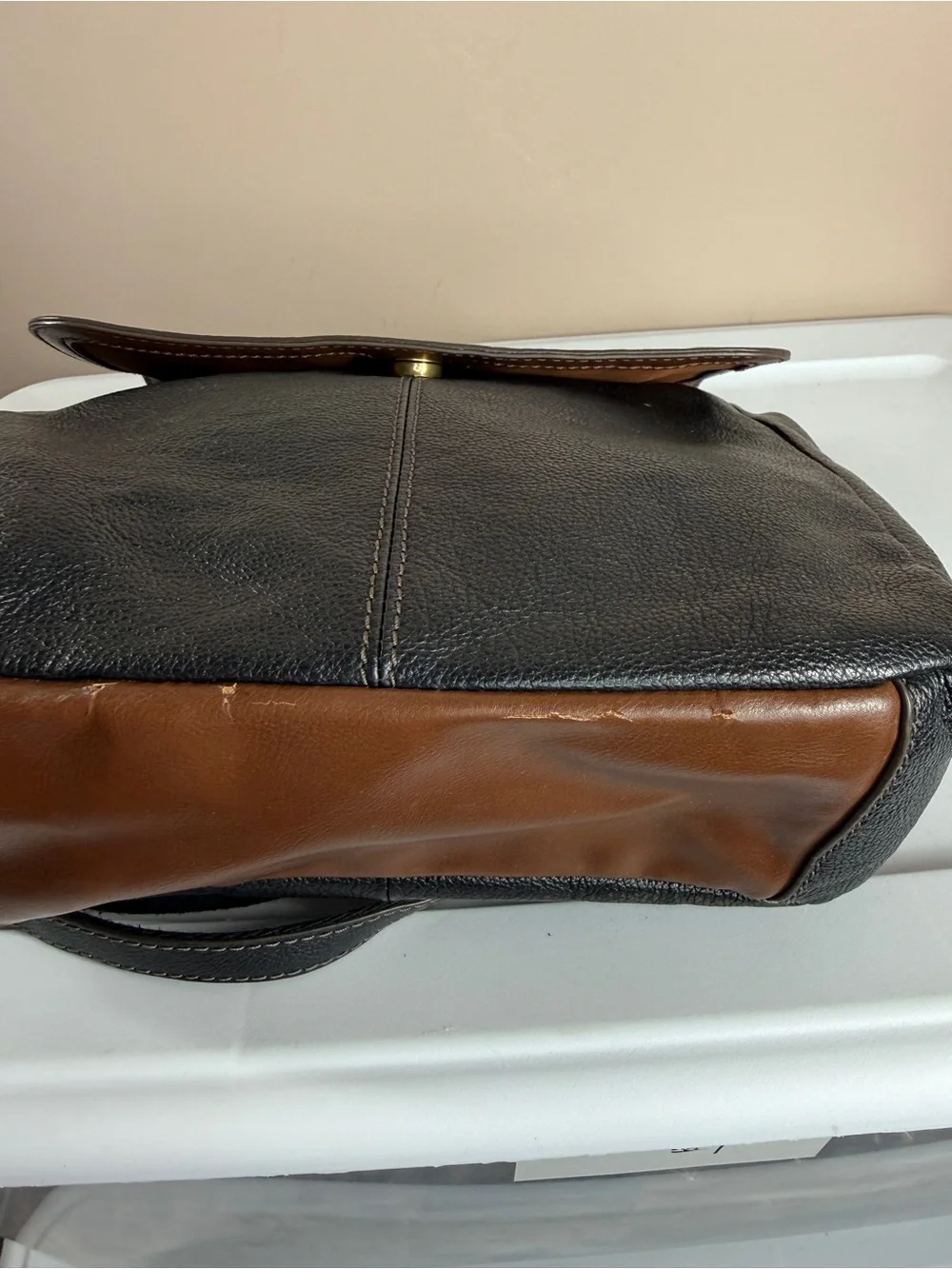 Fossil Preston Black Pebbled Leather Backpack Laptop Travel Bag Flap Closure